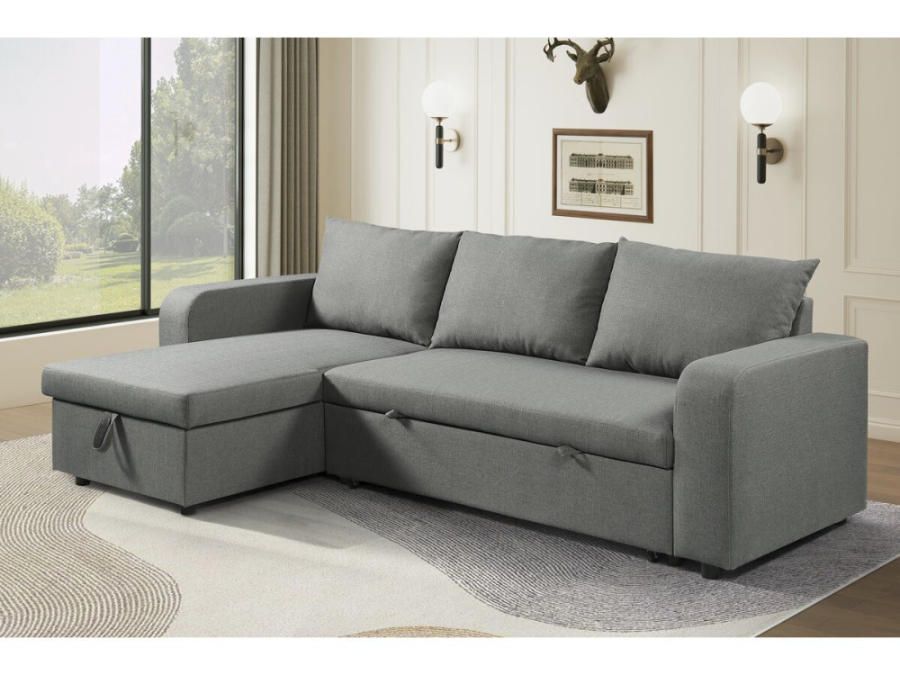 Stoff-Ecksofa "Victor" - 3-Sitzer, umkehrbar/umbaubar - Grau