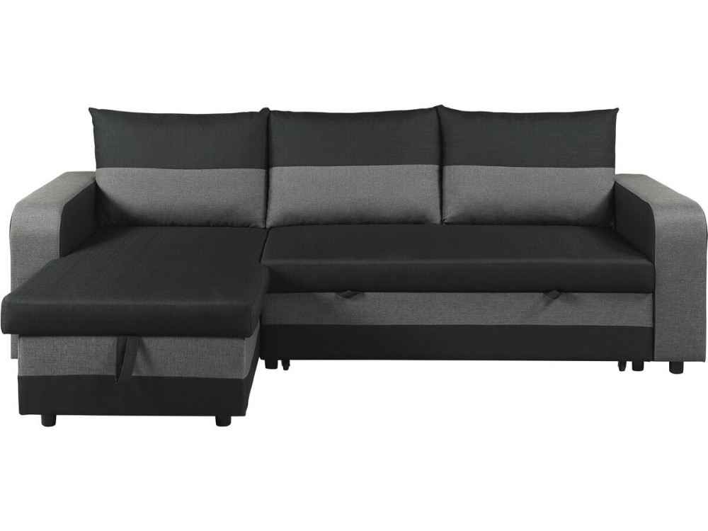 Ecksofa mit Stoffbezug "Victor", umkehrbar/wandelbar - 3-Sitzer - Schwarz