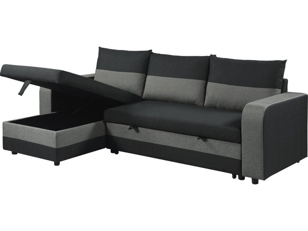Ecksofa mit Stoffbezug "Victor", umkehrbar/wandelbar - 3-Sitzer - Schwarz