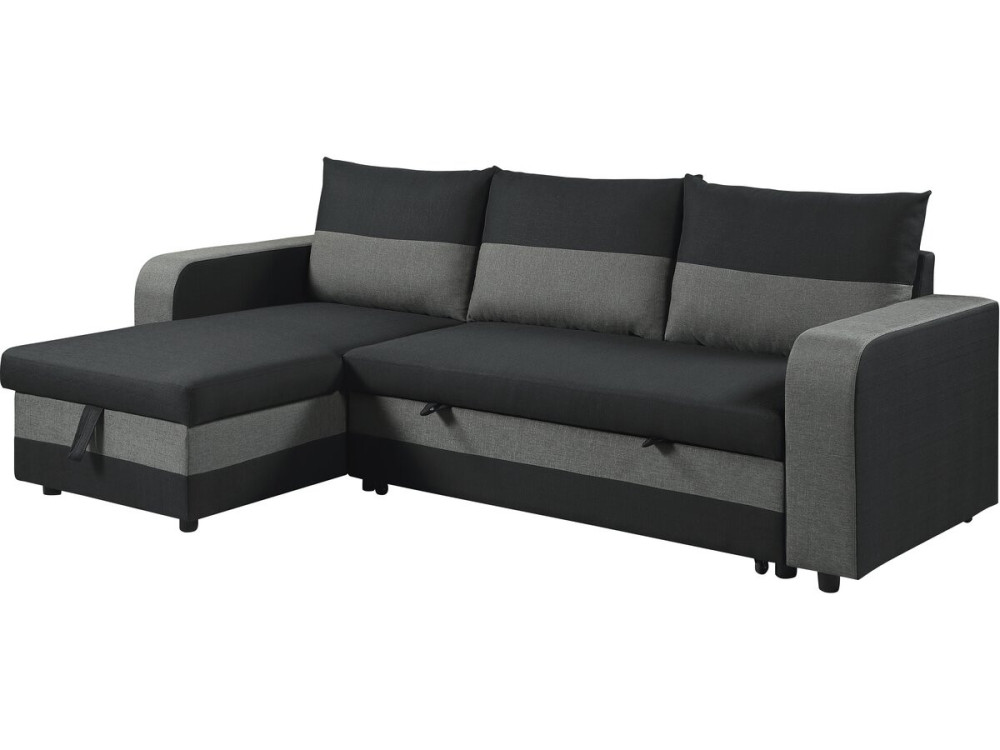 Ecksofa mit Stoffbezug "Victor", umkehrbar/wandelbar - 3-Sitzer - Schwarz