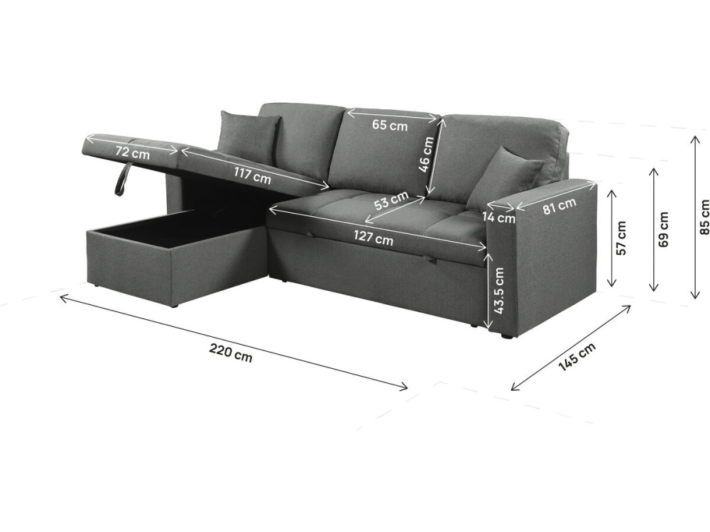 Ecksofa, umwandelbar/wendebar, Bubble-Stil "Alain" - 3-Sitzer - Grau