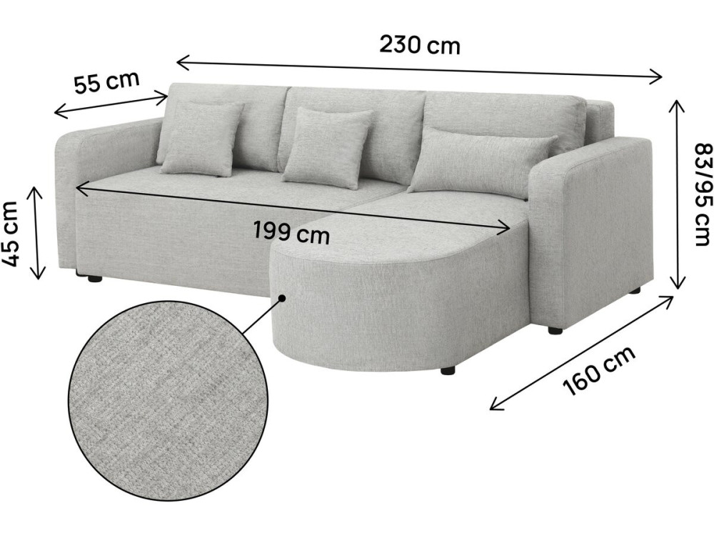 Ecksofa mit Stoffbezug, umwandelbar und reversibel "Charles" - 3-Sitzer - Grau