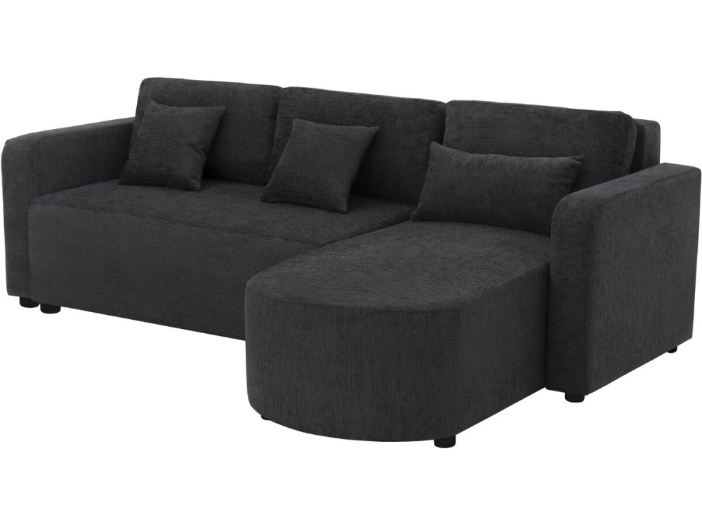 Ecksofa mit Stoffbezug, umwandelbar/wendebar, "Charles" - 3-Sitzer - Schwarz