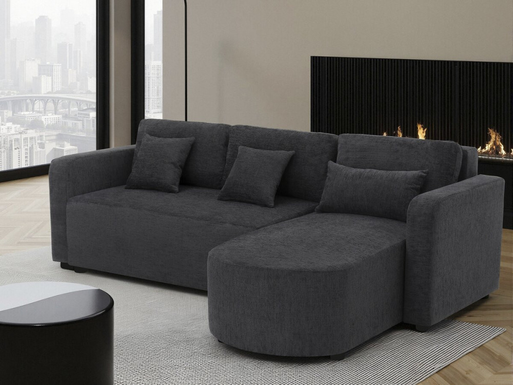 Ecksofa mit Stoffbezug, umwandelbar/wendebar, "Charles" - 3-Sitzer - Schwarz