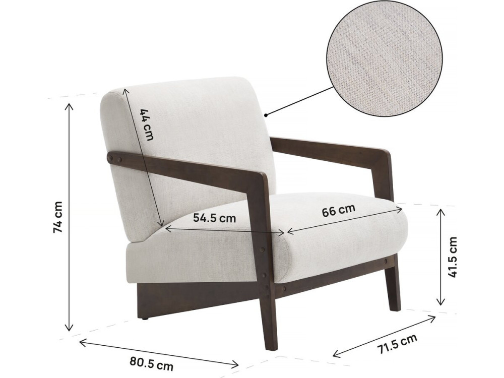 Skandinavischer Sessel „Lena“ aus Holz und Stoff – Beige