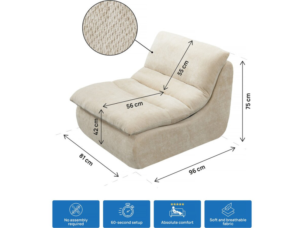Sessel „Candela“ aus strukturiertem Stoffbezug – 81 x 96 x 75 cm – Beige