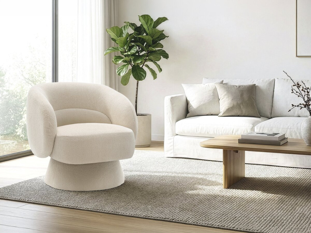 Drehsessel mit Bouclé-Stoff "Franklin" - 74 x 75 x 75 cm - Beige