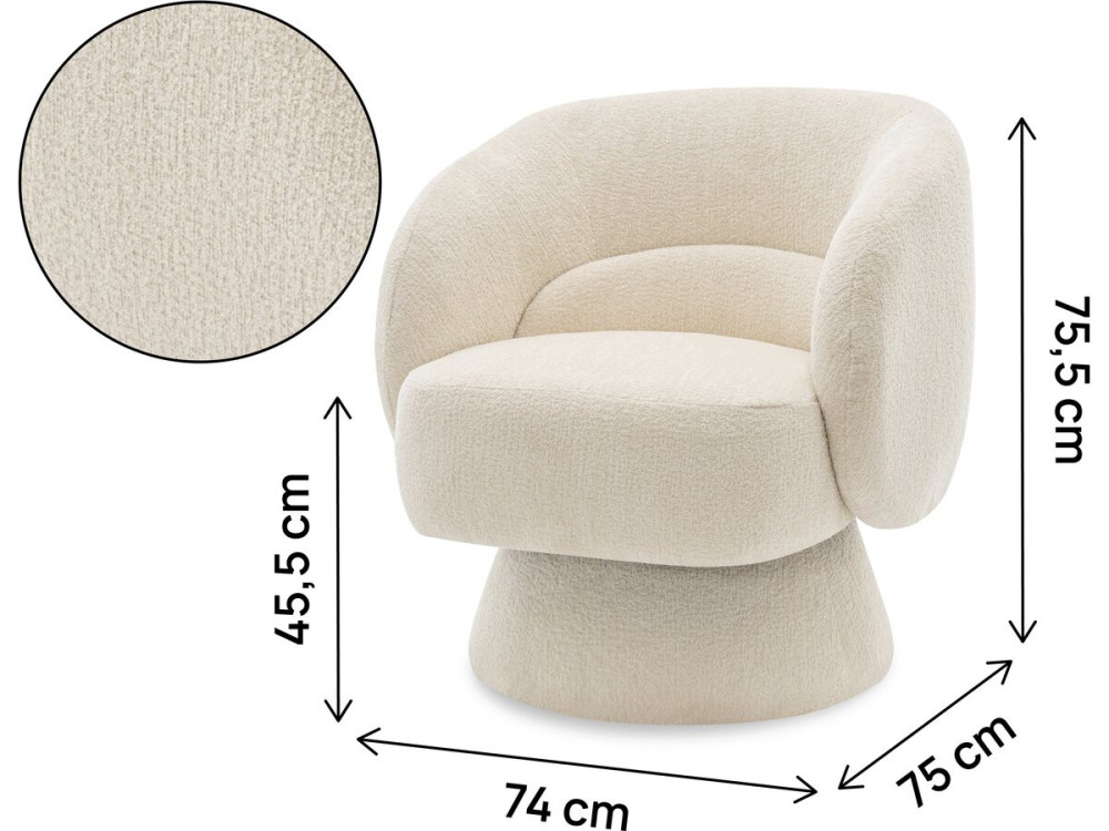 Drehsessel mit Bouclé-Stoff "Franklin" - 74 x 75 x 75 cm - Beige
