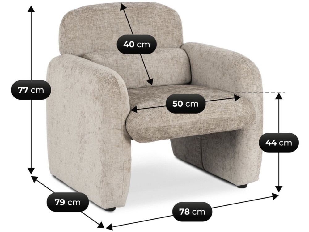 Lounge-Sessel aus meliertem Stoff "Cozmo" - 78 x 79 x 77 cm - Beige