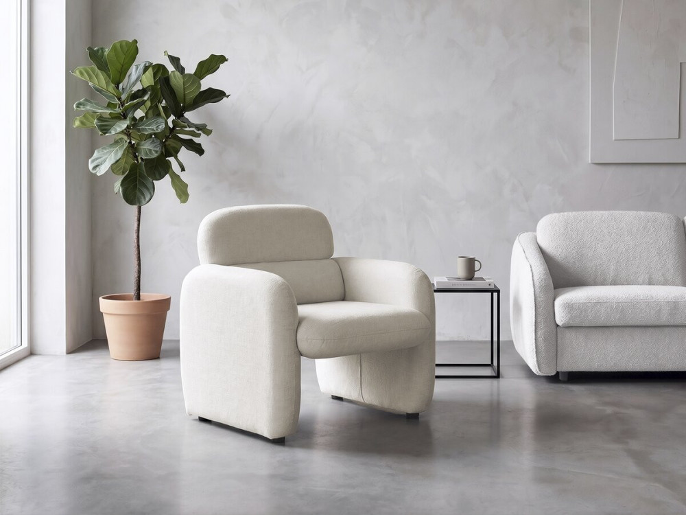 Lounge-Sessel aus meliertem Stoff "Cozmo" - 78 x 79 x 77 cm - Creme