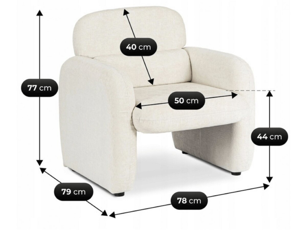 Lounge-Sessel aus meliertem Stoff "Cozmo" - 78 x 79 x 77 cm - Creme