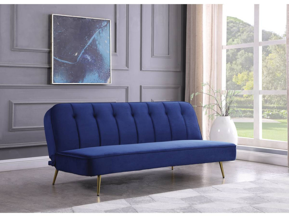 Schlafsofa aus Samt "James" - 180 x  83 x 75 cm - 3-Sitzer - Dunkelblau