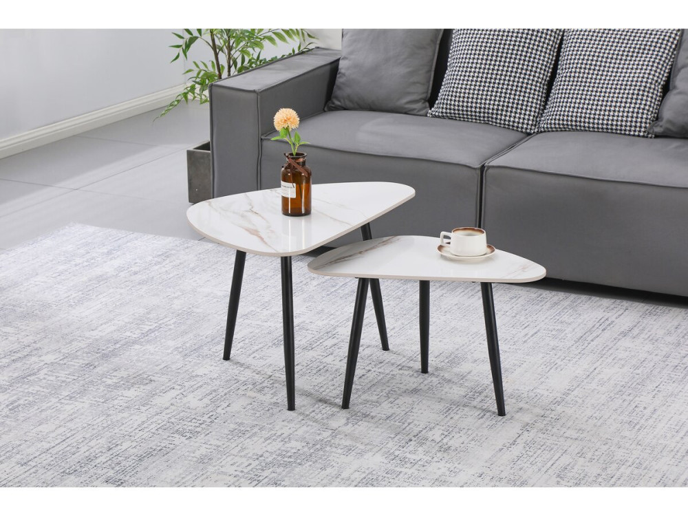 2er-Set Couchtische aus Keramik "Terra" - 49 x 79 x 56 cm - Weiß