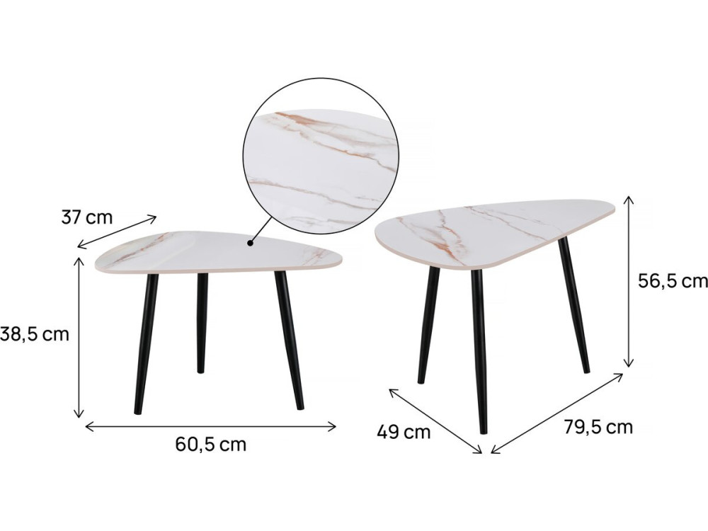 2er-Set Couchtische aus Keramik "Terra" - 49 x 79 x 56 cm - Weiß