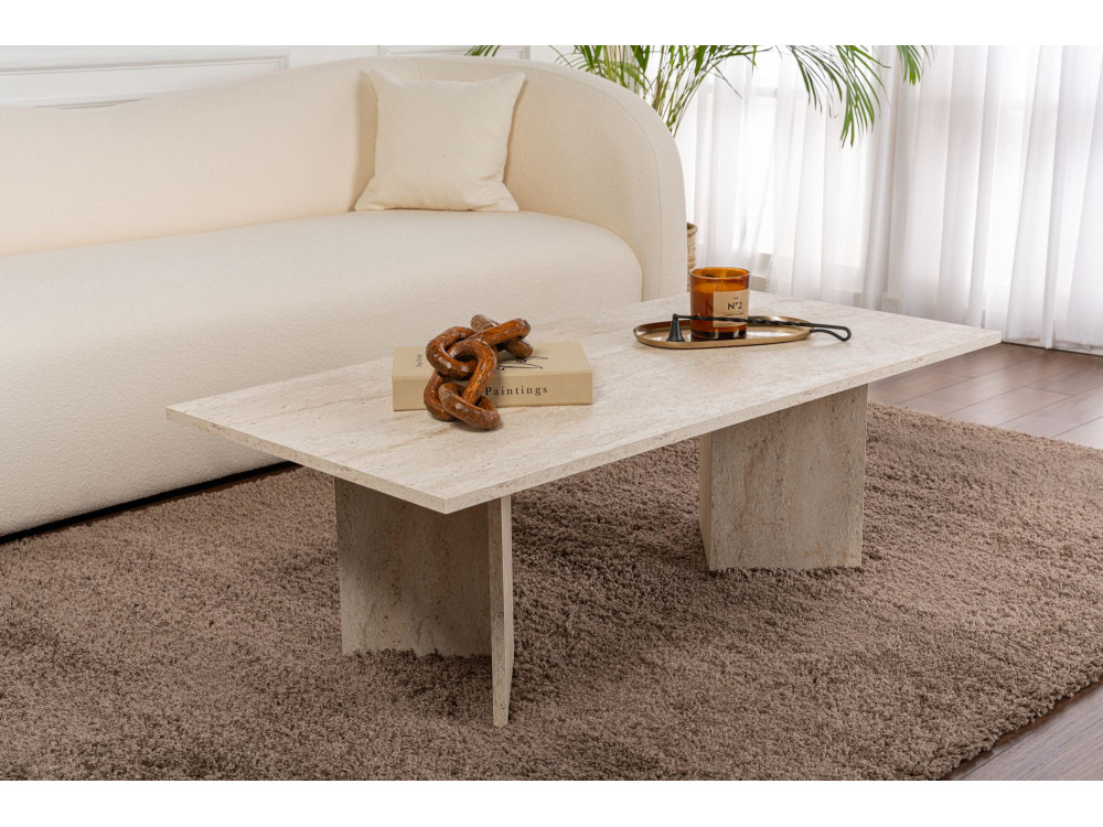 Couchtisch aus Holz „Sabin” – 60 x 119 x 40 cm – Travertin