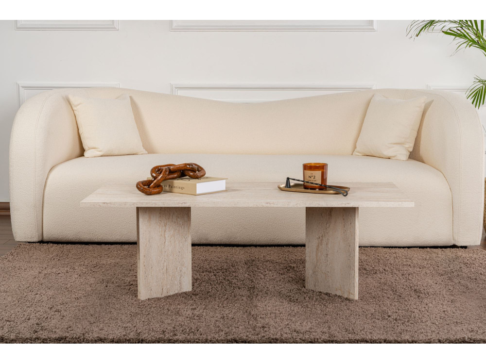 Couchtisch aus Holz „Sabin” – 60 x 119 x 40 cm – Travertin