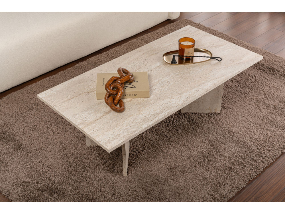 Couchtisch aus Holz „Sabin” – 60 x 119 x 40 cm – Travertin