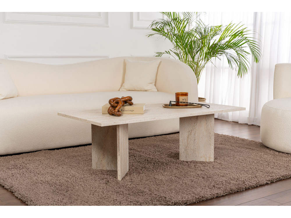 Couchtisch aus Holz „Sabin” – 60 x 119 x 40 cm – Travertin