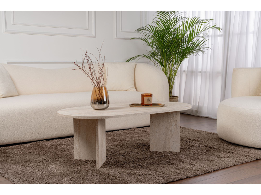 Couchtisch aus Holz „Sable“ – 60 x 119 x 40 cm – Travertin
