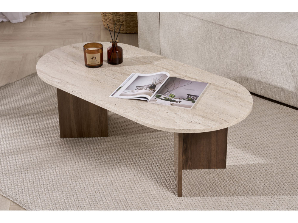 Couchtisch aus Holz "Sable" 119 x 60 x 40 cm - Travertin