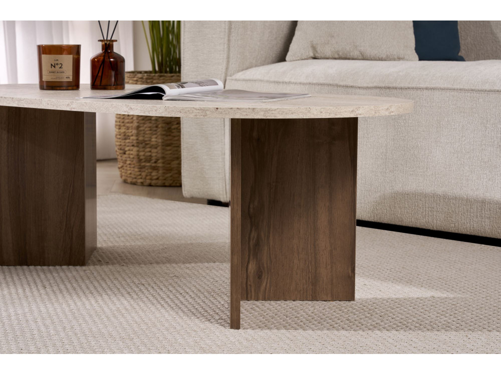 Couchtisch aus Holz "Sable" 119 x 60 x 40 cm - Travertin