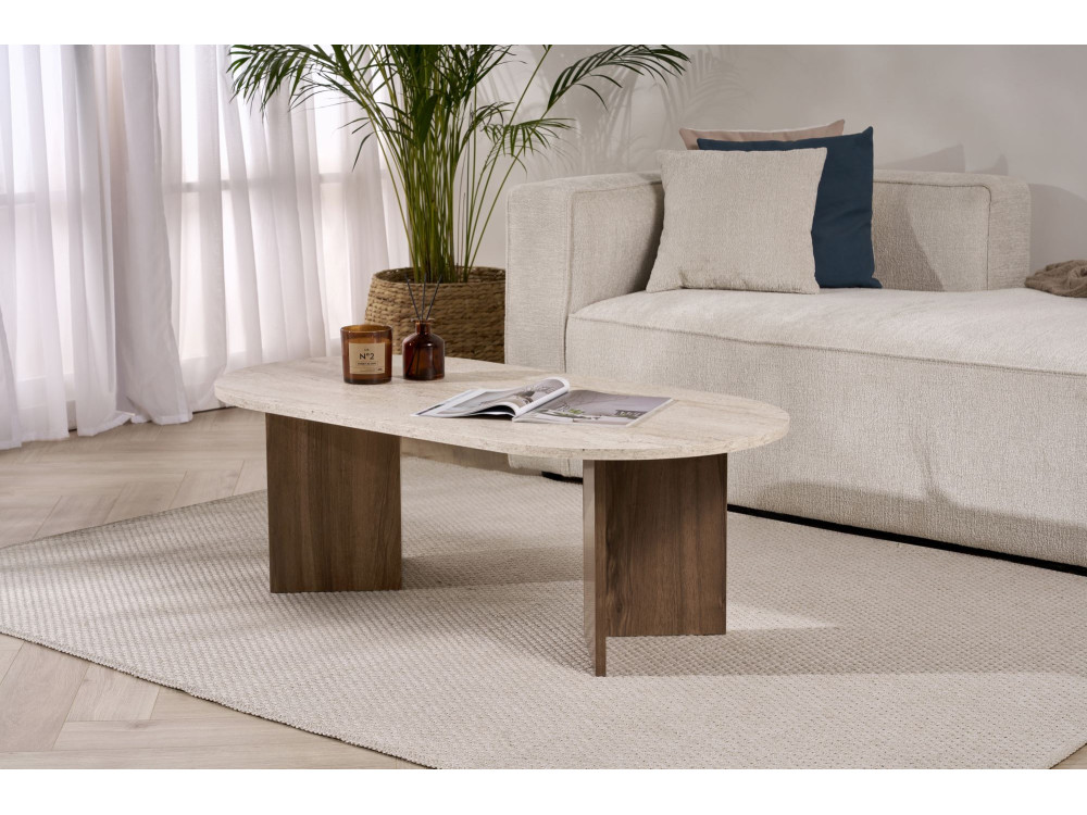 Couchtisch aus Holz "Sable" 119 x 60 x 40 cm - Travertin