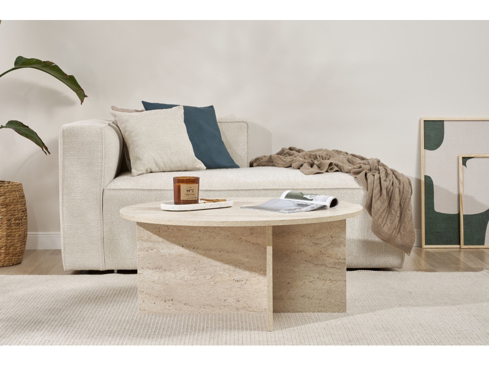 Couchtisch aus Holz „Soleil“ – 90 x 90 x 40 cm – Travertin