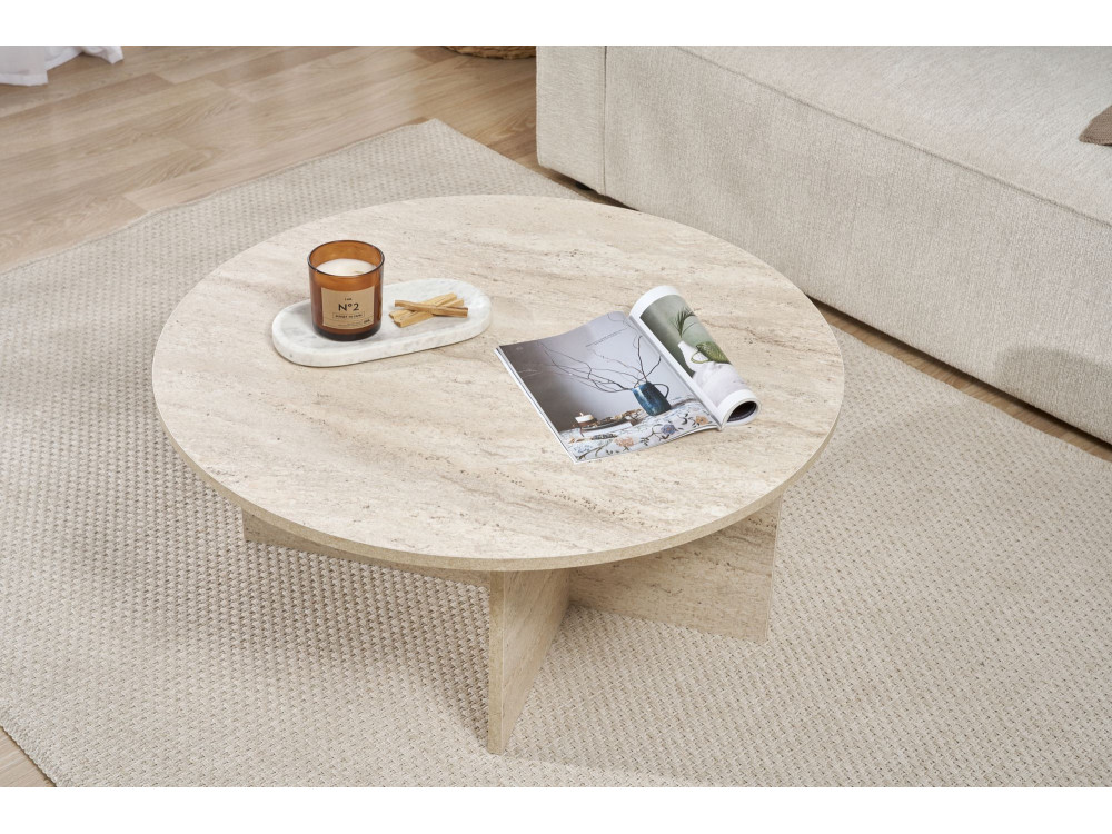Couchtisch aus Holz „Soleil“ – 90 x 90 x 40 cm – Travertin