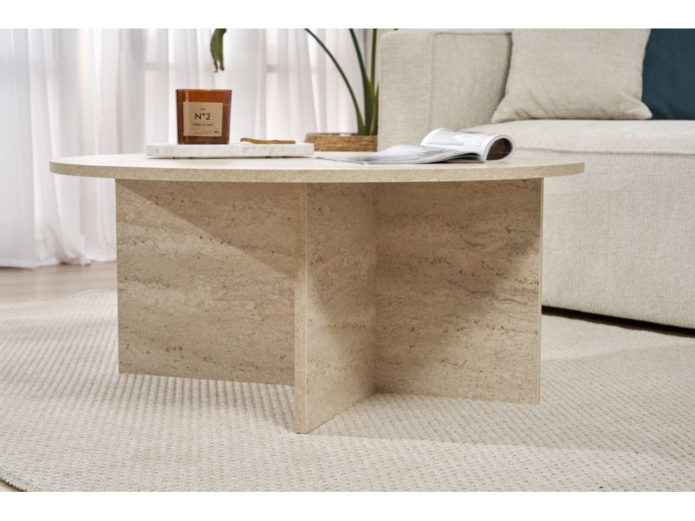 Couchtisch aus Holz „Soleil“ – 90 x 90 x 40 cm – Travertin