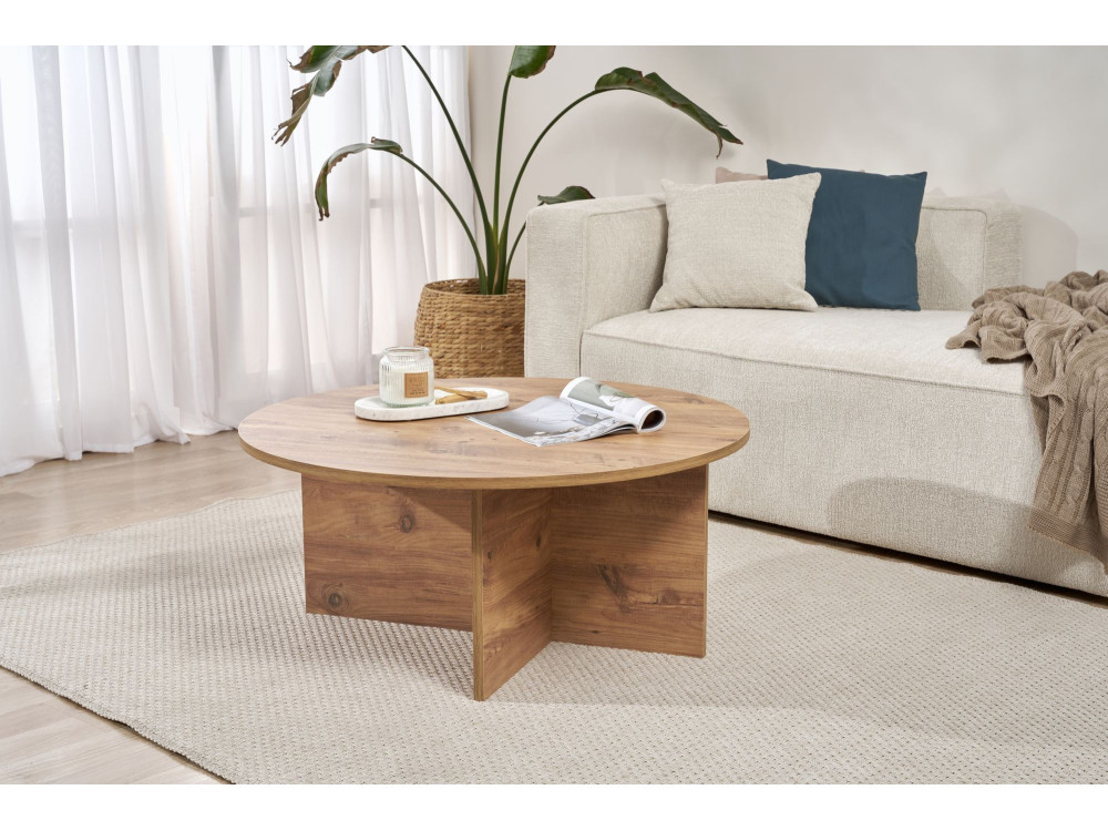 Couchtisch „Soleil“ aus Holz – 90 x 90 x 40 cm – Atlantische Kiefer