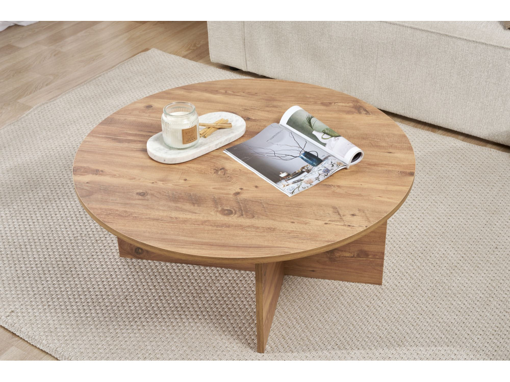 Couchtisch „Soleil“ aus Holz – 90 x 90 x 40 cm – Atlantische Kiefer