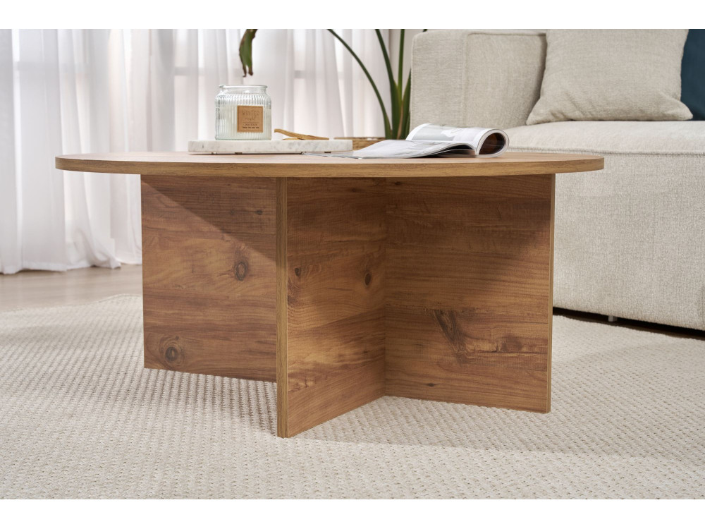 Couchtisch „Soleil“ aus Holz – 90 x 90 x 40 cm – Atlantische Kiefer