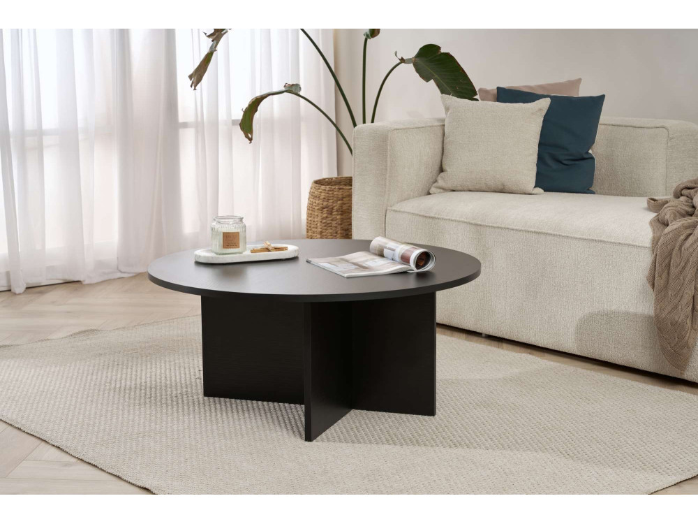 Couchtisch „Soleil“ aus Holz – 90 x 90 x 40 cm – Schwarzes Holz