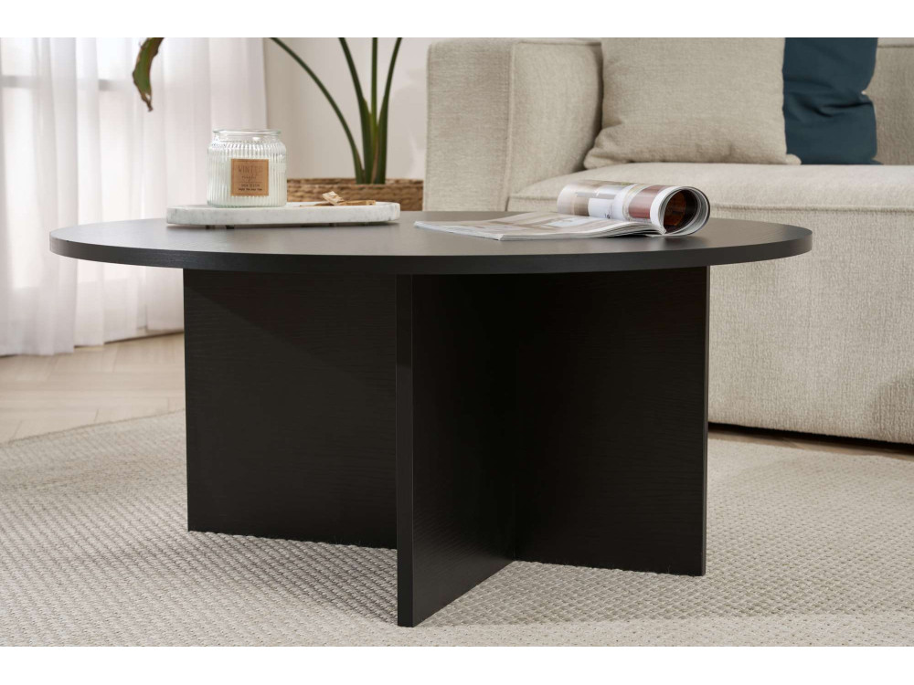 Couchtisch „Soleil“ aus Holz – 90 x 90 x 40 cm – Schwarzes Holz