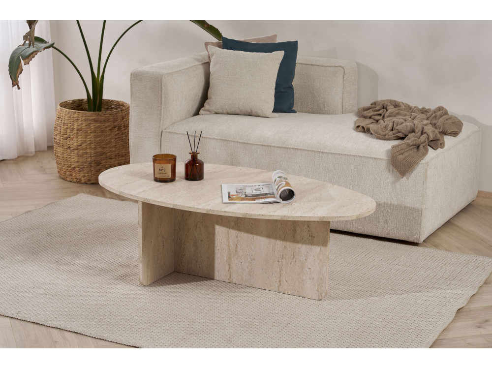 Couchtisch aus Holz "Orba" - 120 x 65 x 40 cm - Travertin