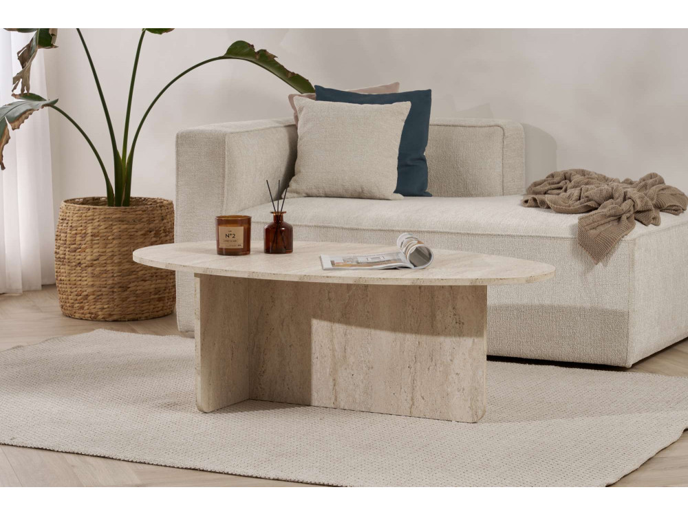 Couchtisch aus Holz "Orba" - 120 x 65 x 40 cm - Travertin