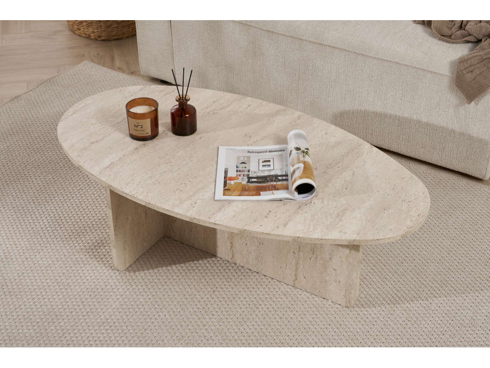 Couchtisch aus Holz "Orba" - 120 x 65 x 40 cm - Travertin