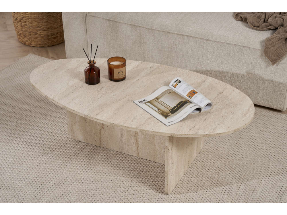 Couchtisch aus Holz "Orba" - 120 x 65 x 40 cm - Travertin
