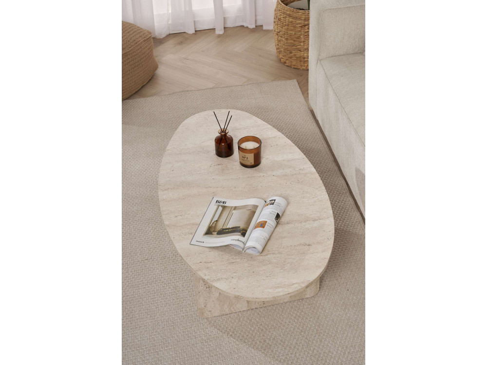 Couchtisch aus Holz "Orba" - 120 x 65 x 40 cm - Travertin