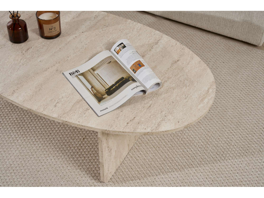 Couchtisch aus Holz "Orba" - 120 x 65 x 40 cm - Travertin