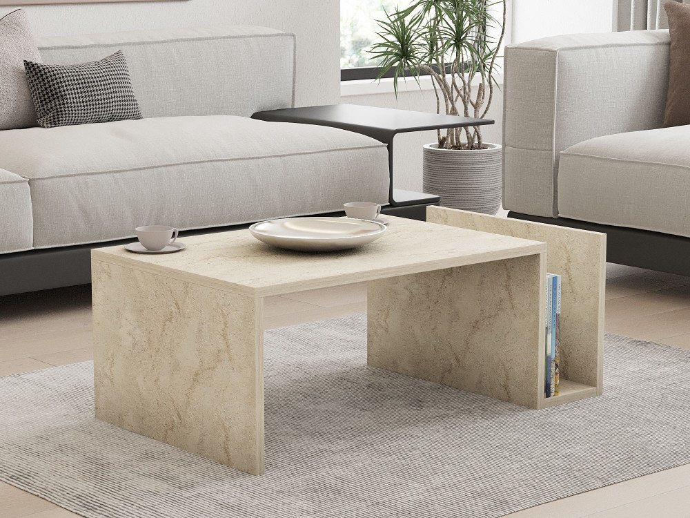 Couchtisch „Memo“ aus Holz – 86 x 50 x 32 cm – Travertin