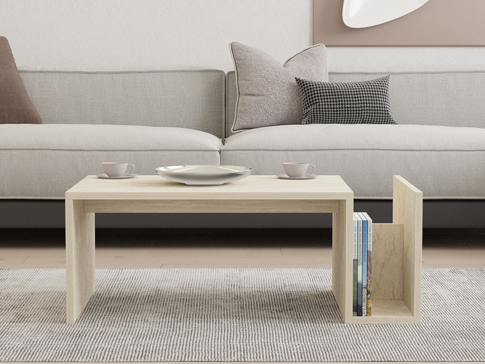 Couchtisch „Memo“ aus Holz – 86 x 50 x 32 cm – Travertin