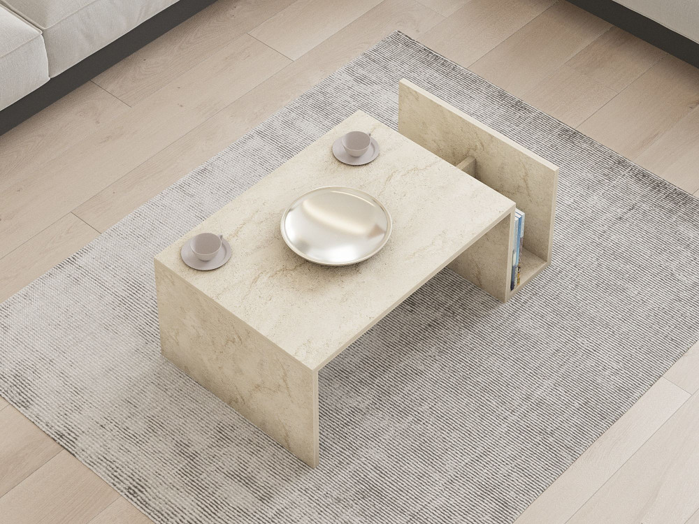 Couchtisch „Memo“ aus Holz – 86 x 50 x 32 cm – Travertin
