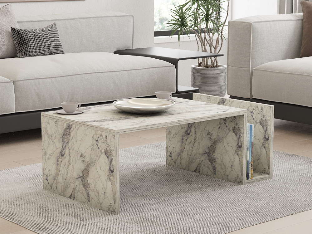 Couchtisch „Memo“ aus Holz – 86 x 50 x 32 cm – Freesienmarmor