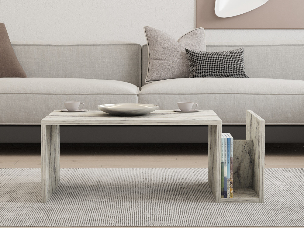 Couchtisch „Memo“ aus Holz – 86 x 50 x 32 cm – Freesienmarmor