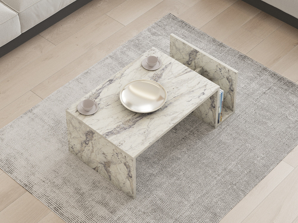 Couchtisch „Memo“ aus Holz – 86 x 50 x 32 cm – Freesienmarmor