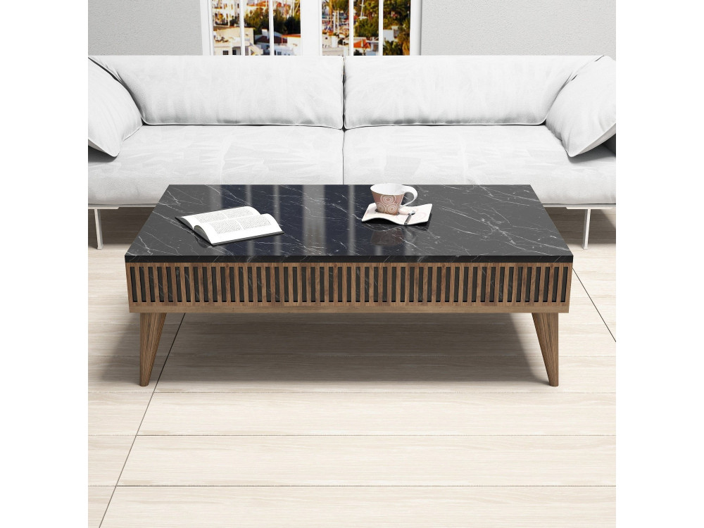 Couchtisch aus Holz "Milan" - 105 x 60 x 34 cm - Walnuss, Schwarz