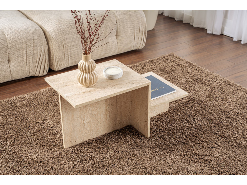 Couchtisch „Harmony“ aus Holz – 80 x 40 x 40 cm – Travertin