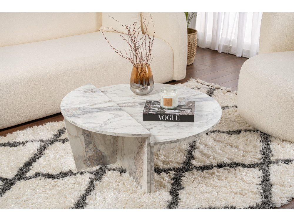 Couchtisch aus Holz "Orion" 90 x 60 x 30 cm - Freesia Marmor