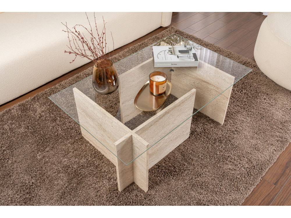 Couchtisch „Vetrino“ aus Holz – 105 x 65 x 40 cm – Travertin